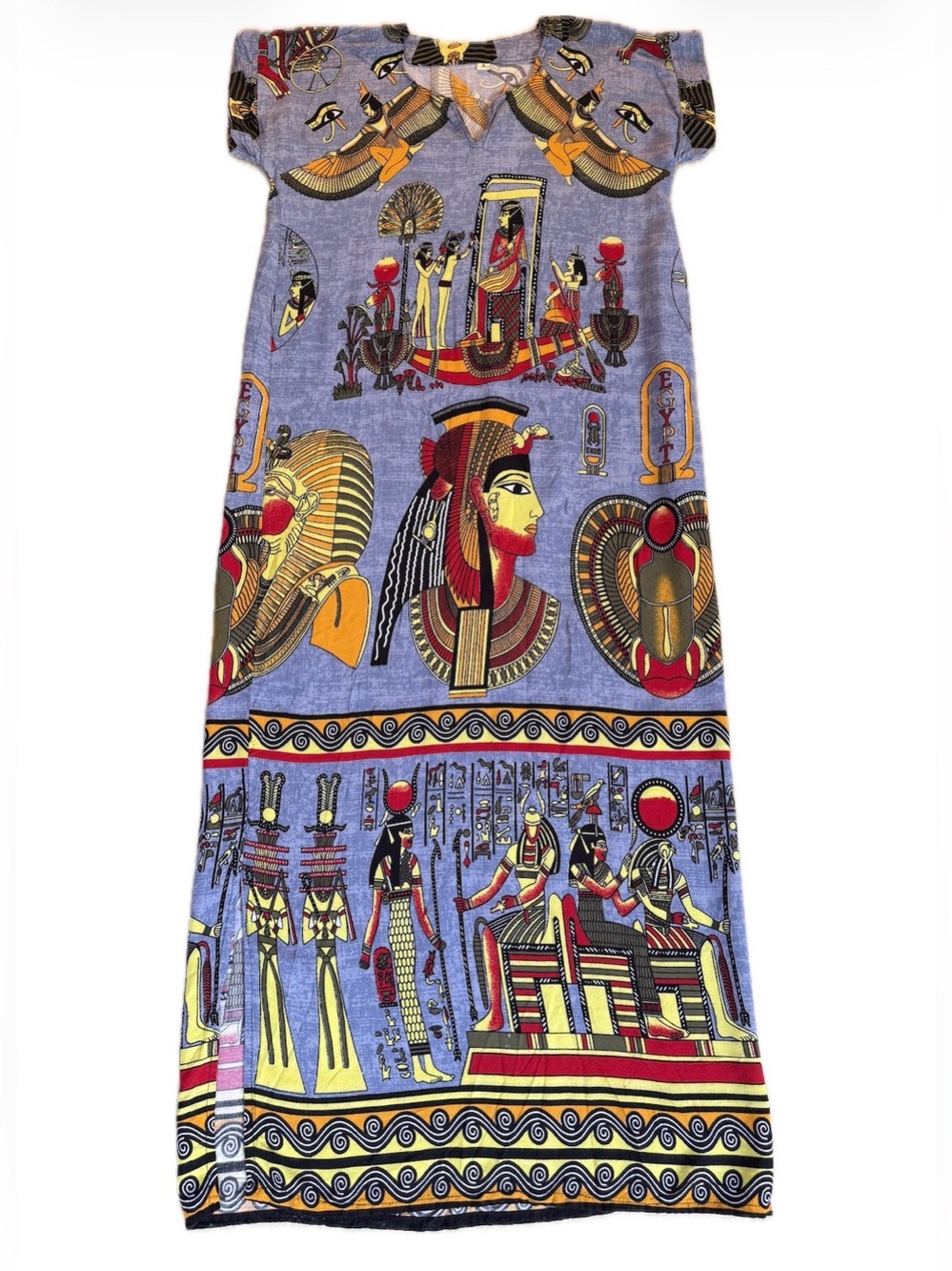 Vintage Egyptian hieroglyphic print Maxi kaftan Dress novelty cleopatra S/M